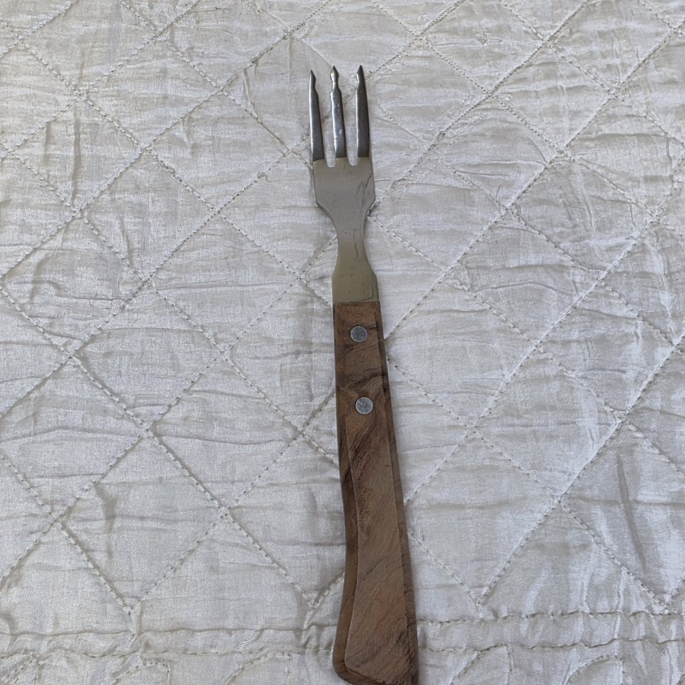 Vintage Granny Fork 3 Prongs Tines Meat Serving Stainless Prongs & Wood Handle